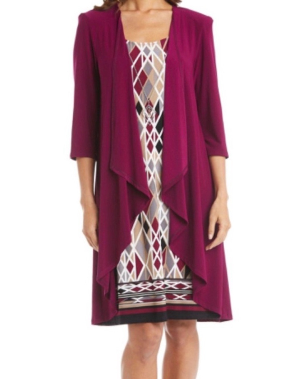 R & M Richards 3/4 Sleeve Medallion Print Jacket Dress with removable necklace